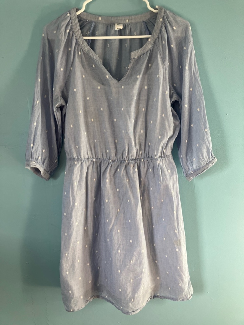 Old Navy Light Blue Cotton Dress with Subtle White Dots